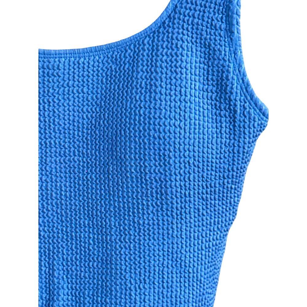 Textured Crinkle One Piece Swimsuit Blue Scoop Neck Sz Medium - Picture 7 of 7
